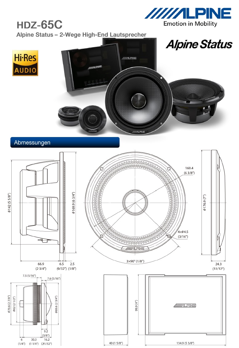 Alpine HDZ-65C 16,5 cm (6,5-Zoll) 2-Wege Komponenten Lautsprecher System 100 Watt RMS Alpine Status