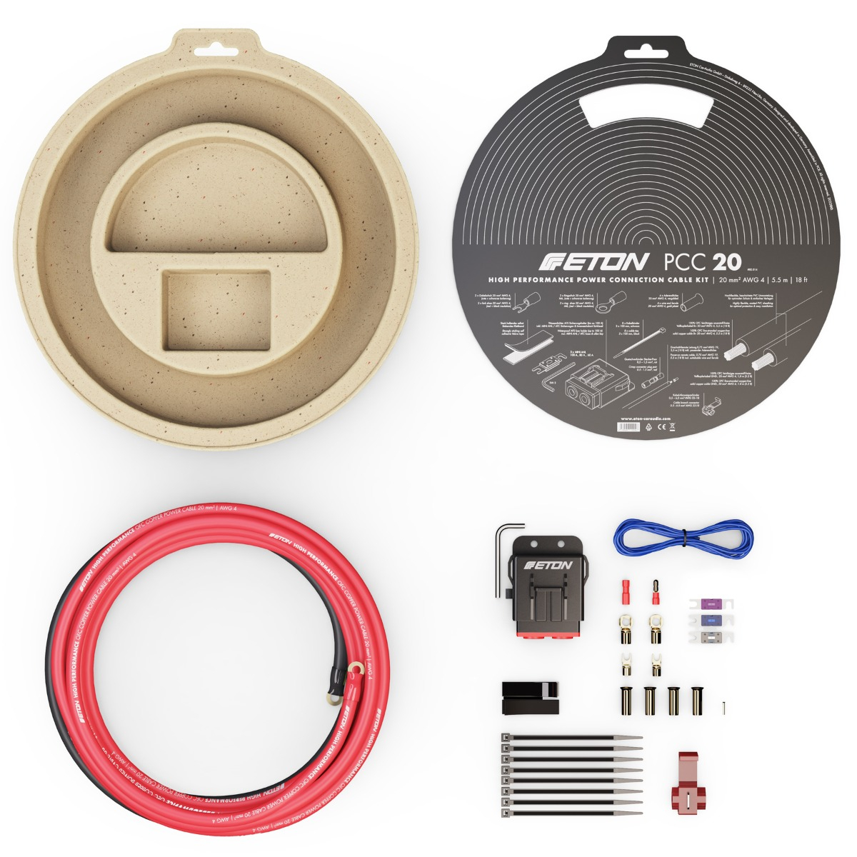 ETON PCC 20 Verstärker Anschlußset 20 mm² Power Connection Cable Set 20 mm2 Set zur Installation von Auto Verstärkern und Aktiv Subwoofern