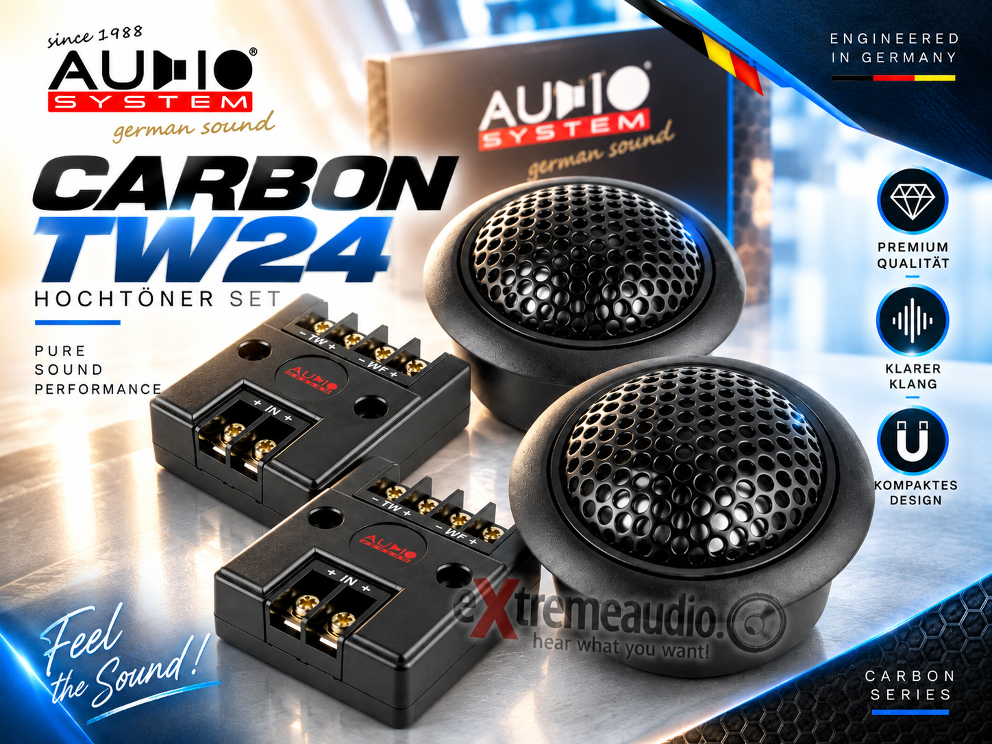 AUDIO SYSTEM CARBON 24T 24 mm Hochtöner - 1 Paar mit Gehäuse & Frequenzweichen