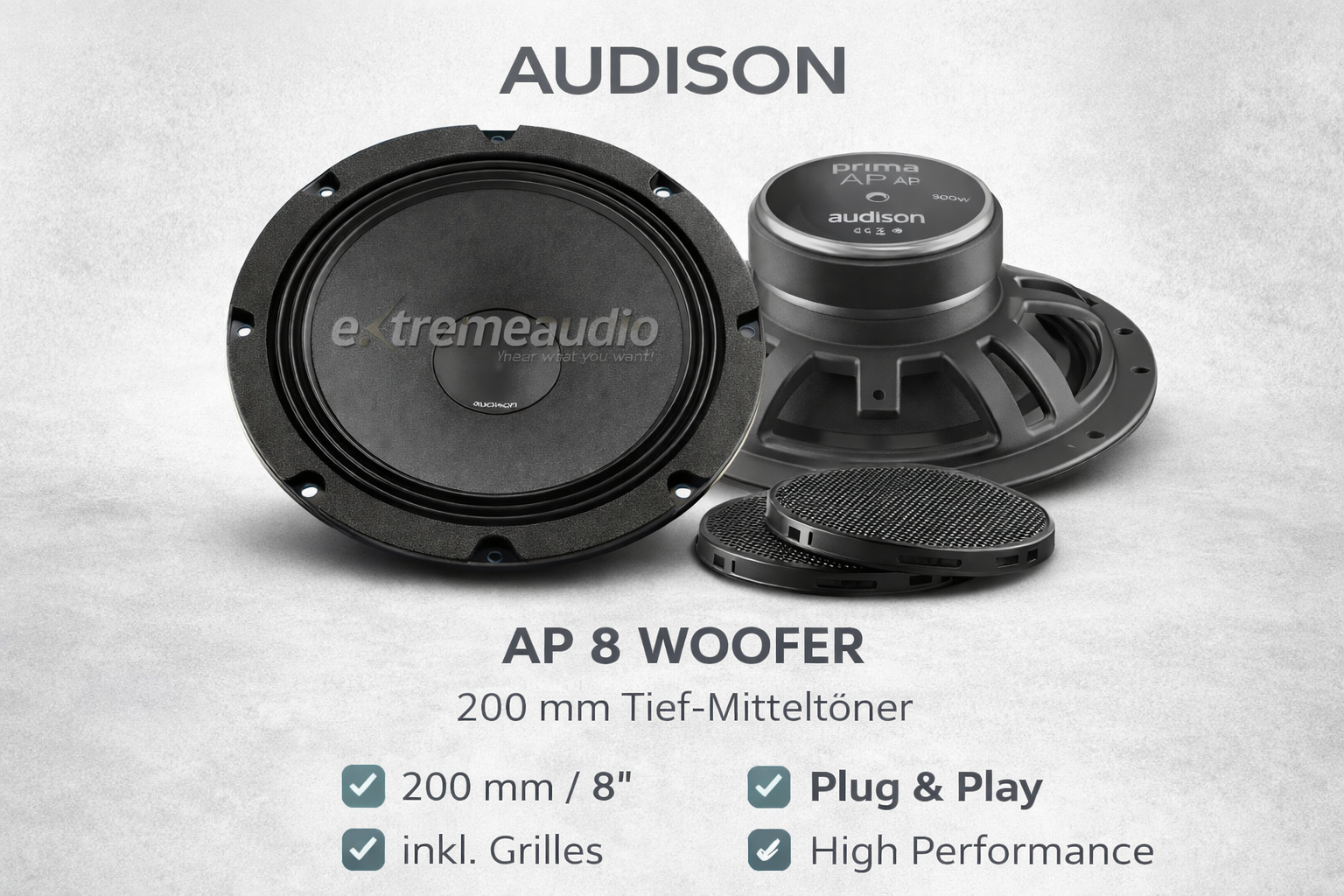 Audison AP 8 Tieftöner 20cm AP 8 - SET WOOFER 200mm+Grilles 1 Paar