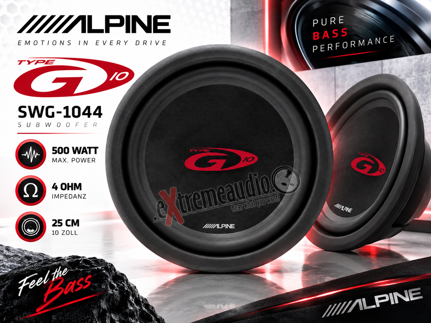 Alpine SWG-1044 25 cm (10-Zoll) Subwoofer (4Ohm) 500 Watt