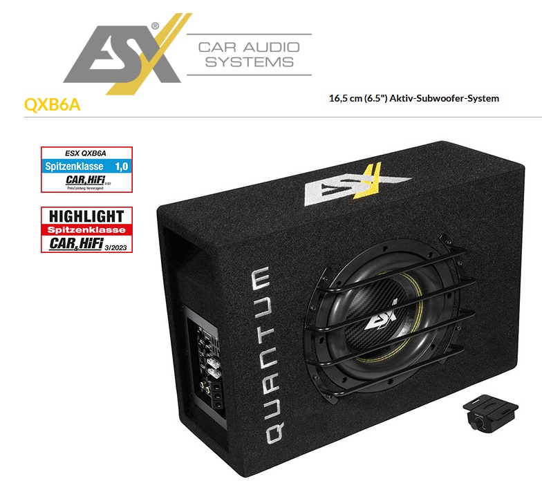 ESX QXB6A Aktiv Subwoofer System 16,5 cm (6.5") Bassreflex 500 Watt mit Basspegel-Kabelfernbedienung