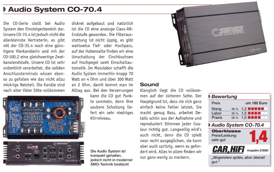 Audio System CO 70.4 - 4-Kanal Verstärker CO SERIES 4-Channel A/B Amplifier