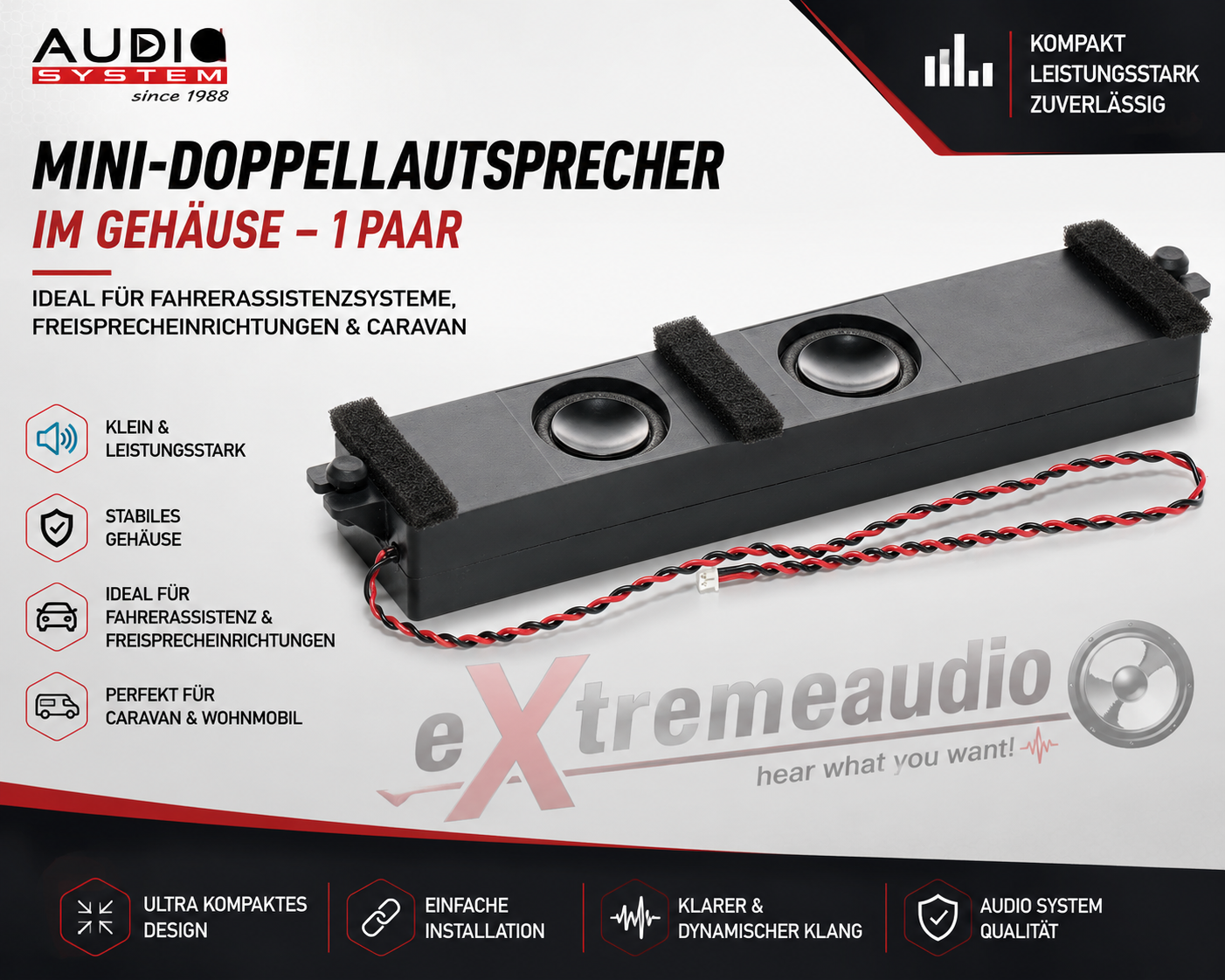 Audio System AS27-2G MINI-Doppellautsprecher im Gehäuse – 1 Paar Ideal für Fahrerassistenzsysteme, Freisprecheinrichtungen & Caravan