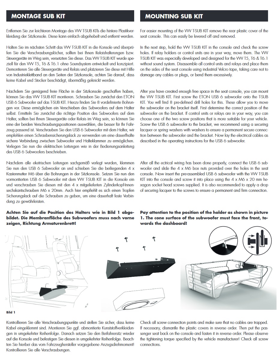 ETON UG VW T-SUB KIT Upgrade Plug and Play Metallhalter zur Montage eines USB 6 für VW T5 & T6 