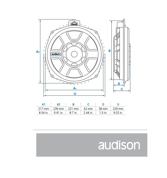 Audison APBMW S8-2.2 20cm Subwoofer Untersitzsubwoofer kompatibel mit BMW E81/82/87/88,E90/91/92/93,E84,F20/21,F22/23,F30/31/34/35,F32/33/36,F10/11,F06/12/13,F48,F25,F26,F15,F16 und Mini Fahrzeugen - Stückpreis 