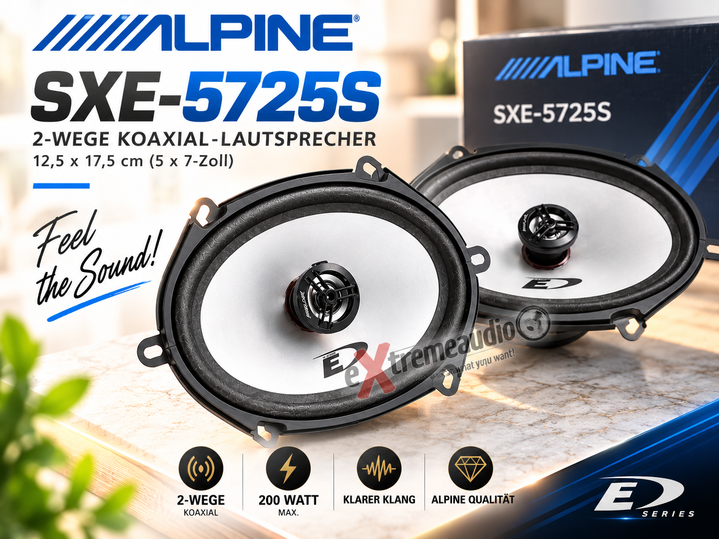 Alpine SXE-5725S 12,5 x 17,5cm (5 x 7-Zoll) 2-Wege-Koaxiallautsprecher 1 Paar Lautsprecher 200 Watt