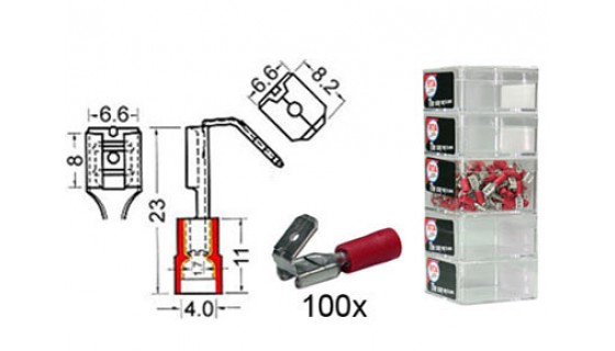 RTA 151.404-2 Lame réceptacle isolé avec robinet, 6,3 à 6,3 mm en ROUGE Paquet de 100