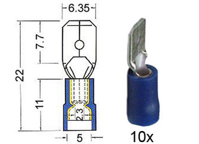 RTA 151.006-0 Isolata pin piatto 6,3 millimetri blu