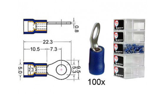 RTA 151.409-2 Bloccaggio del terminale isolato VINYL anello, M5 BLU in 100 pezzi