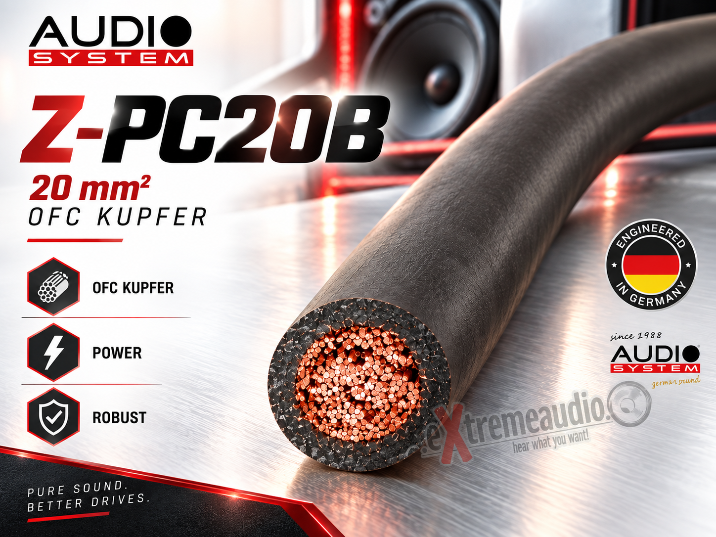 Audio System Z-PC 20 B HIGH-Performance Kupfer Stromkabel / Massekabel 20 mm² - meterpreis