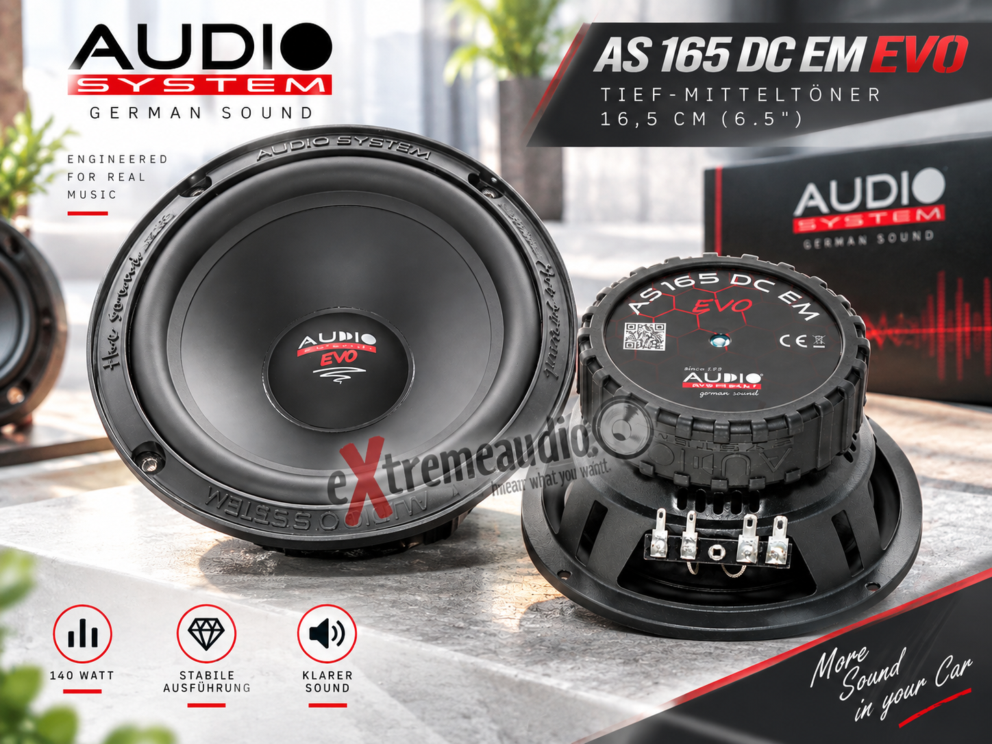 Audio System AS 165 DC EM EVO Mitteltöner 16,5 cm (6.5") Kickbass Auto Lautsprecher Tieftöner 140 Watt - 1 Paar