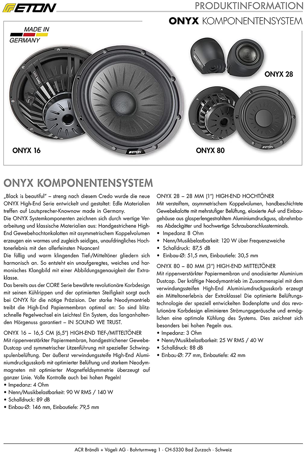 Eton ONYX High End 16,5 cm 2 Wege Compo Lautsprechersystem aktiv Eton ONYX 16 + ONYX 28