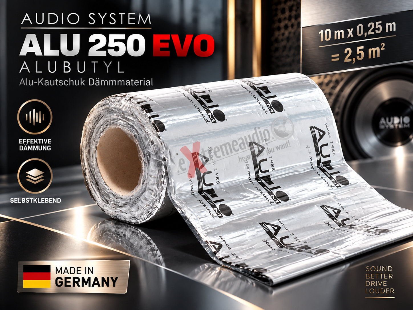  Audio System ALU 250 EVO ALUBUTYL Alu-Kautschuk Dämmmaterial 10 m x 0,25 m = 2,5m²