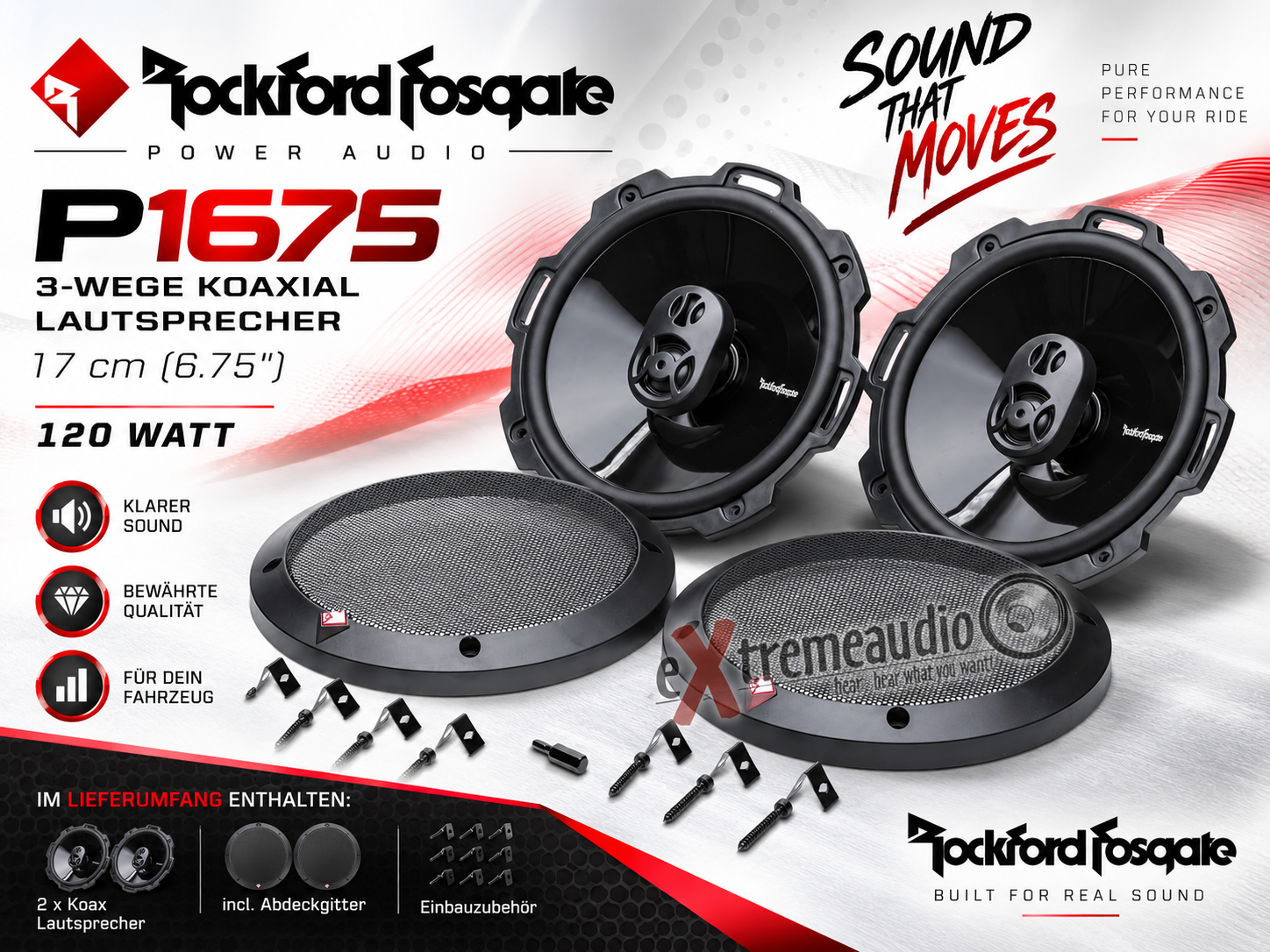 Rockford Fosgate P1675 17 cm (6.75") 3-Wege Koaxial Lautsprecher 120 Watt