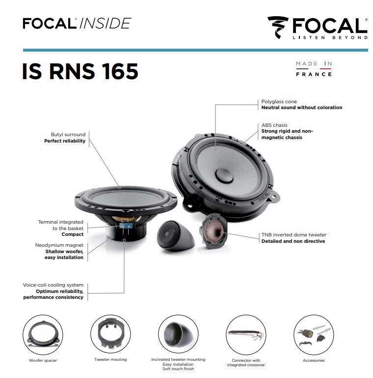 Focal ISRNS165 Inside 16,5 cm 2 Wege Kompo Lautsprecher für Renault, Nissan, Smart, Dacia, FIAT, OPEL, SMART