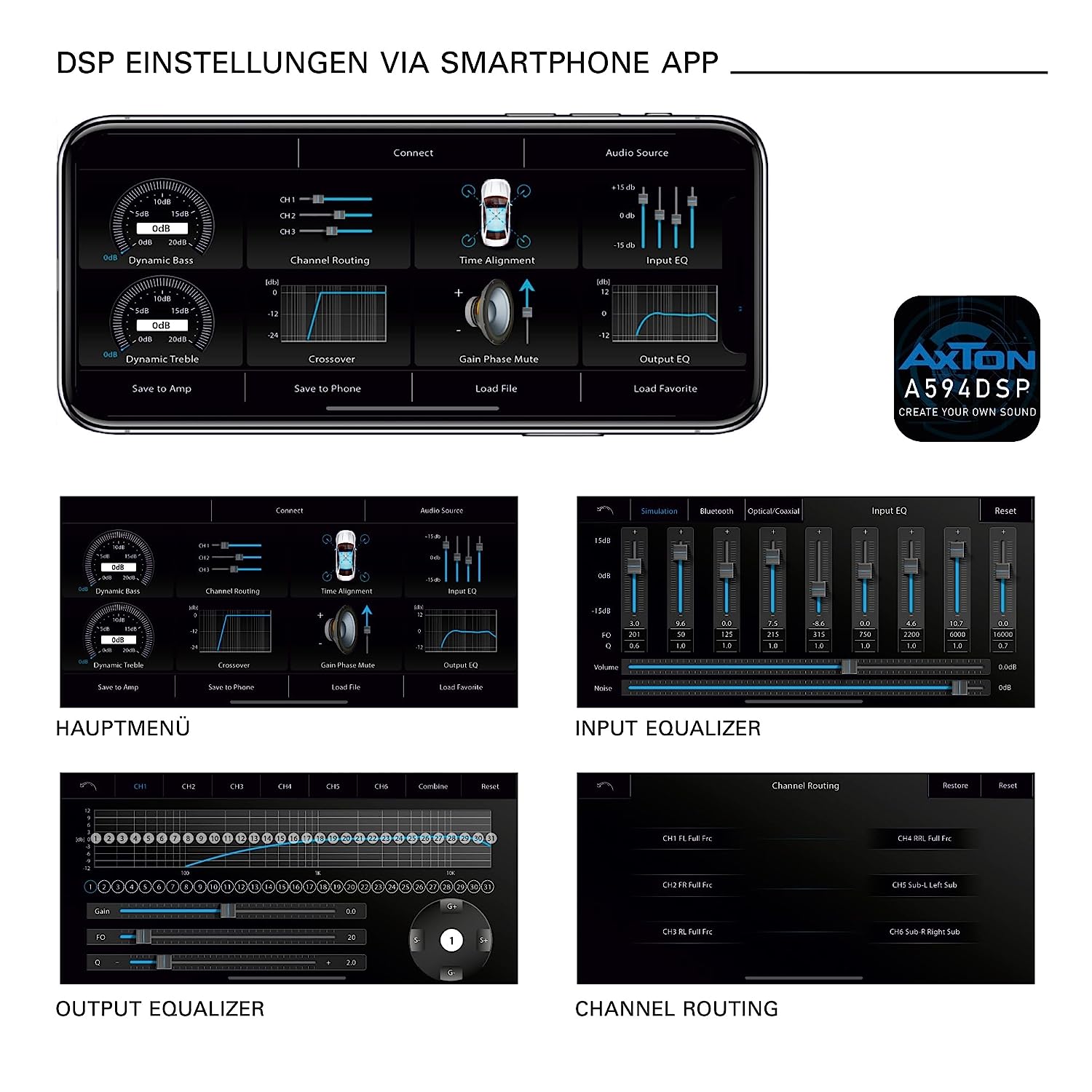 AXTON A594DSP Set Verstärker DSP mit Plug & Play Adapter kompatibel mit Alfa, Audi, BMW, Citroen, Fiat, Ford, Honda, Jeep, Kia, Lancia, Land Rover, Lexus, Mazda, Mercedes, Opel, Peugeot, Renault, Seat, Skoda, Smart, Toyota, Volkswagen, Volvo