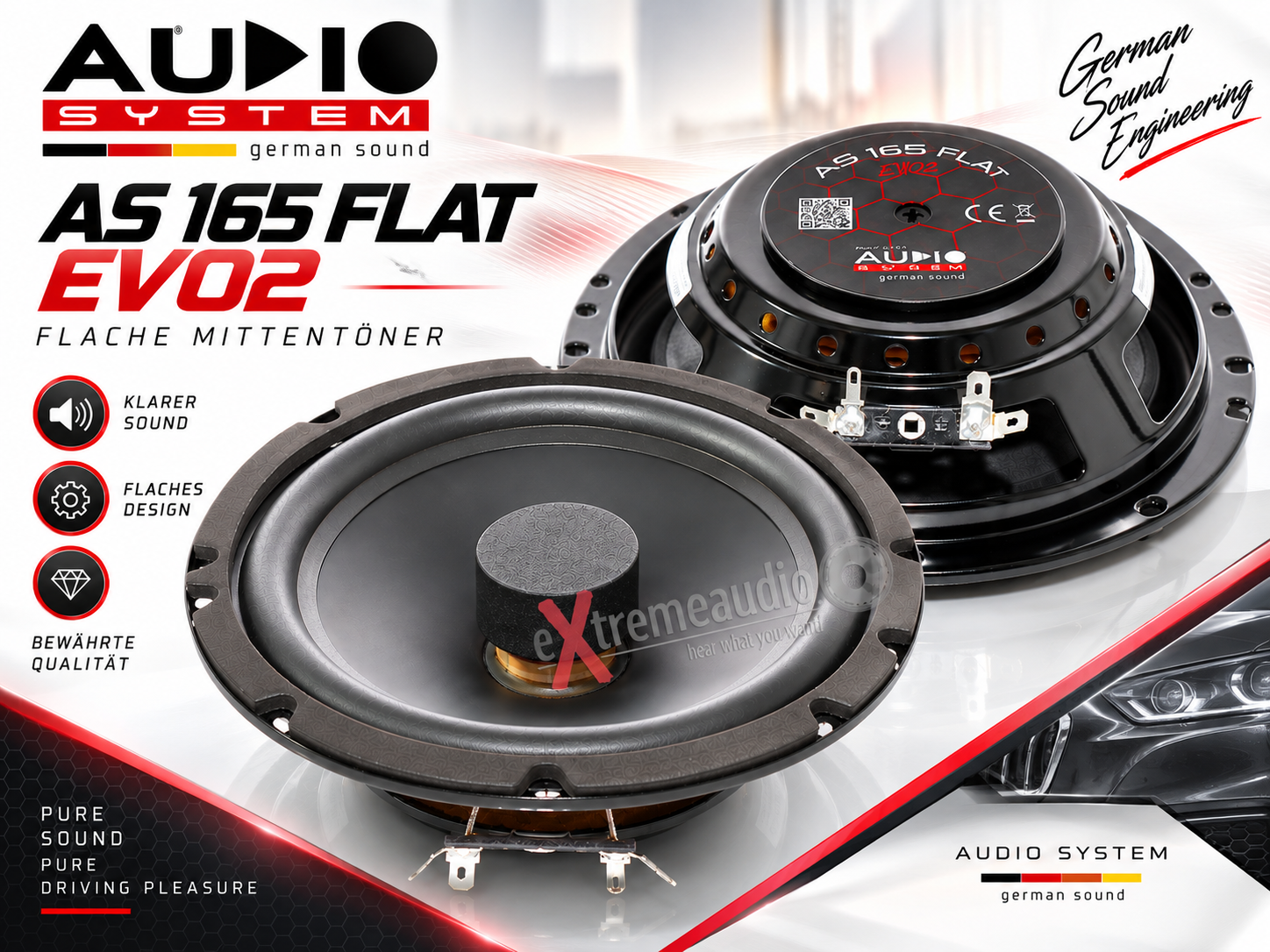 Audio System AS 165 FLAT EVO 2 flache Tief / Mitteltöner 16,5 cm, 260 Watt - 1 Paar