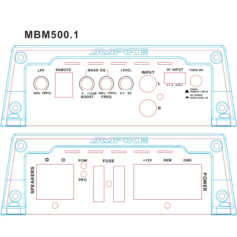 AMPIRE MBM500.1-4G 1-Kanal Mono Endstufe Verstärker 500 Watt RMS, Class D