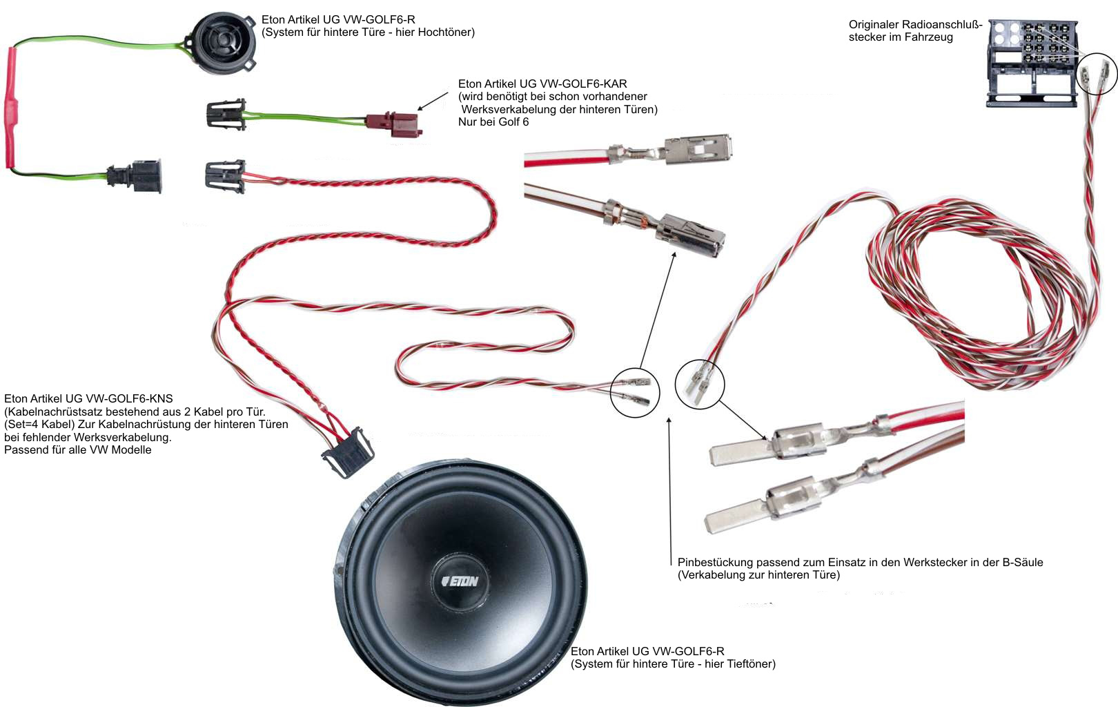 ETON VW GOLF6-KNS upgrade cable kit rear system