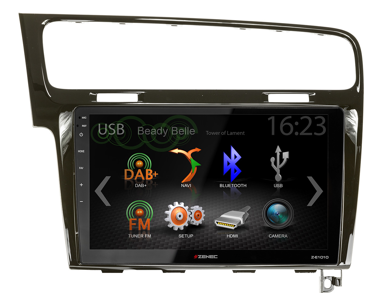 ZENEC Z-E1010 2-DIN Autoradio Infotainer kompatibel mit Volkswagen VW Golf VII (MKI) AU 2012 > 2017 - Rahmenfarbe Piano black