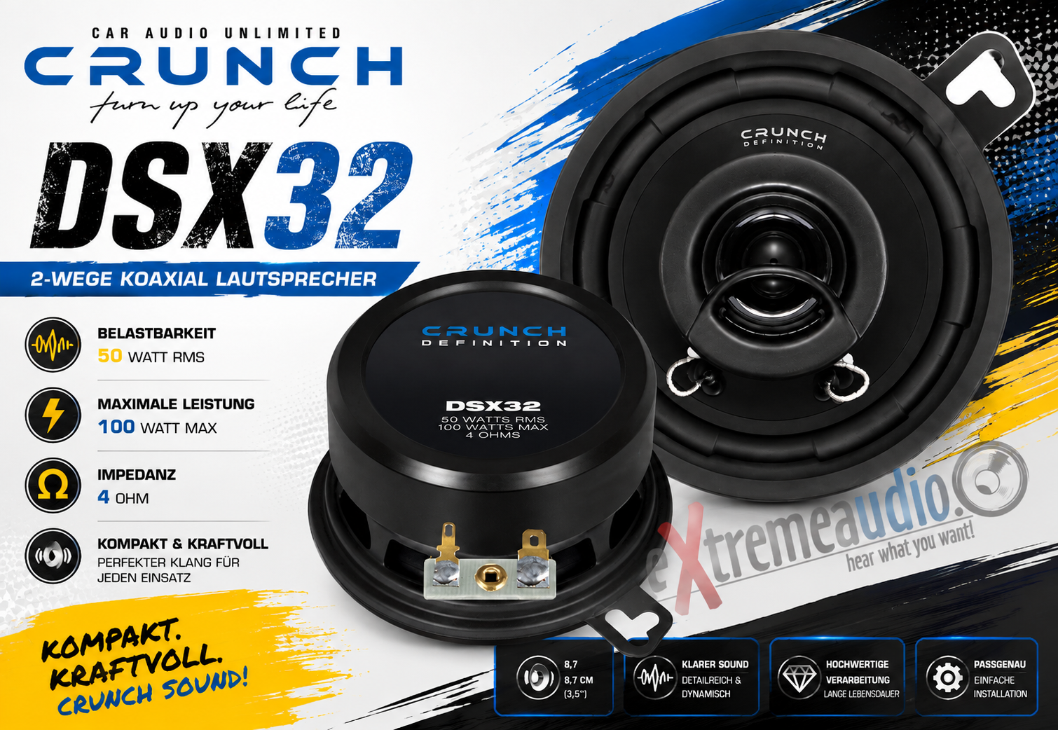 CRUNCH DSX 32 2-voies coaxial 8,7 cm DSX32 