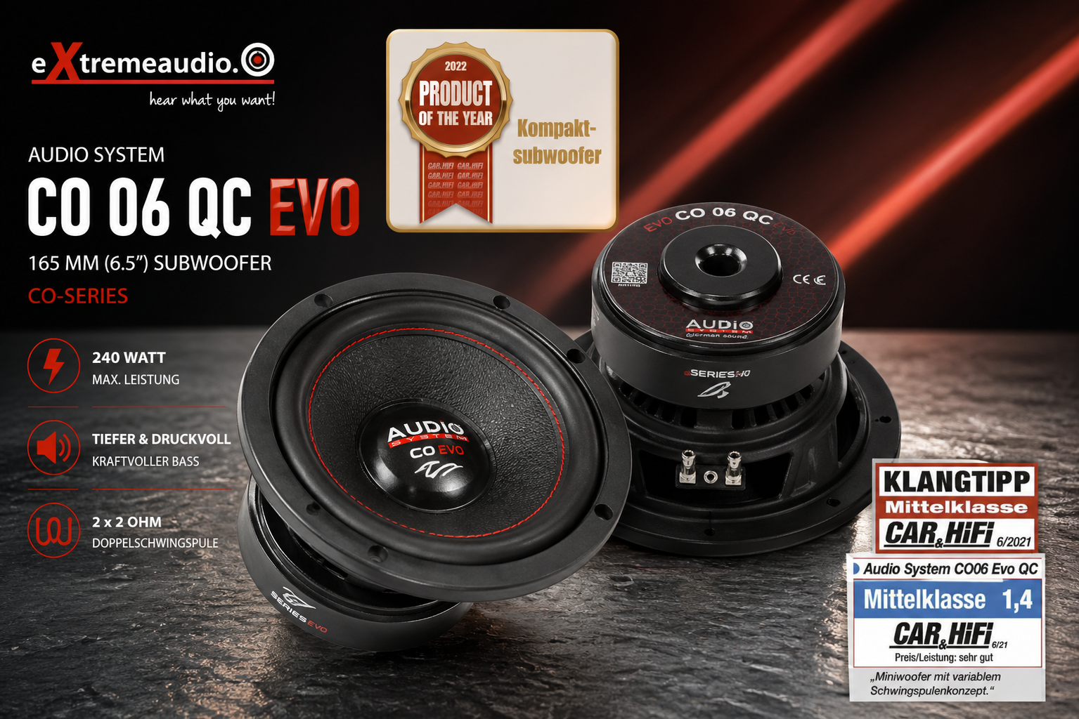 Audio System CO 06 QC EVO 16,5 cm CO-SERIES Subwoofer 240 Watt, DOPPELSCHWINGSPULE 