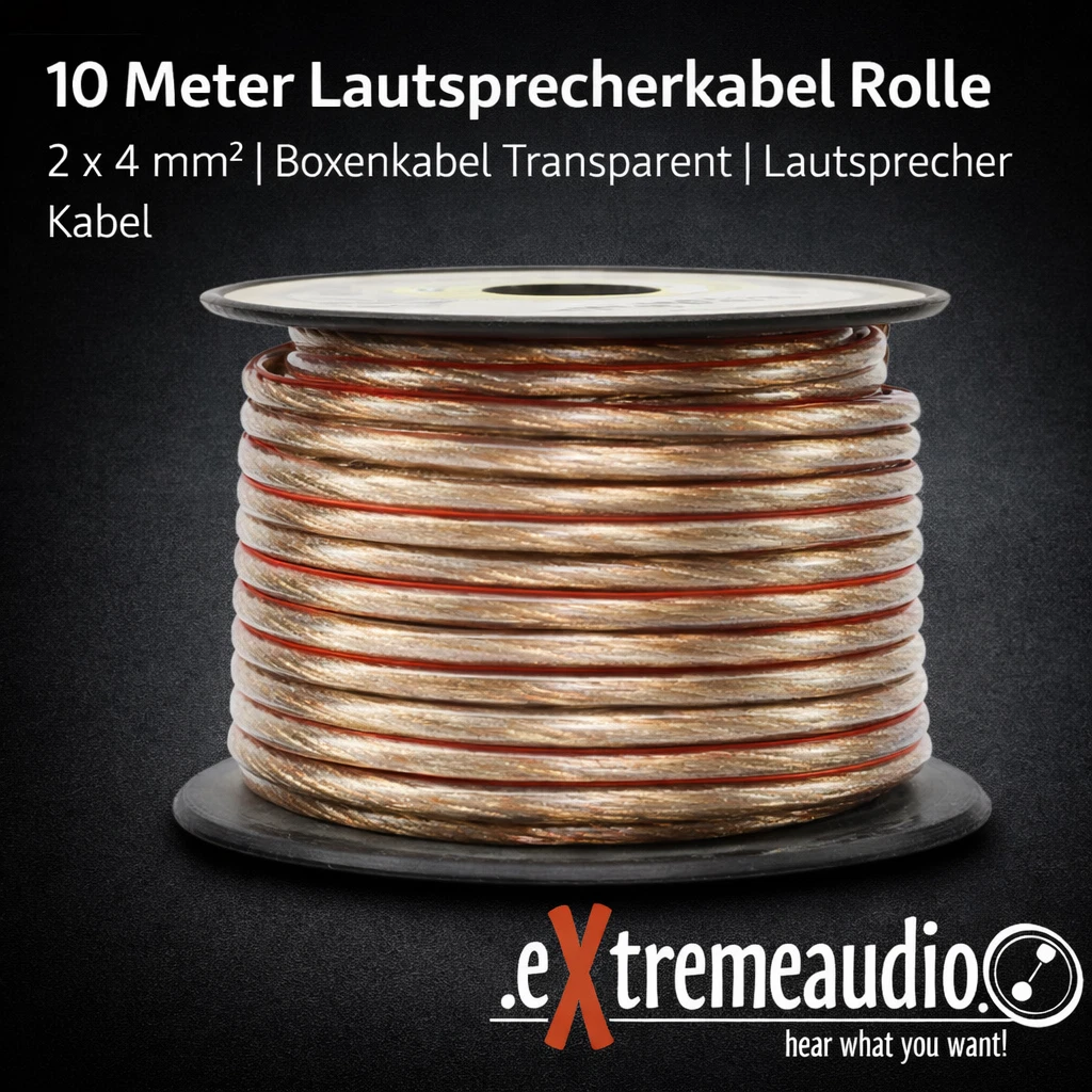 10 meter Lautsprecherkabel 2 x 4 mm² Boxenkabel transparent Lautsprecher Kabel