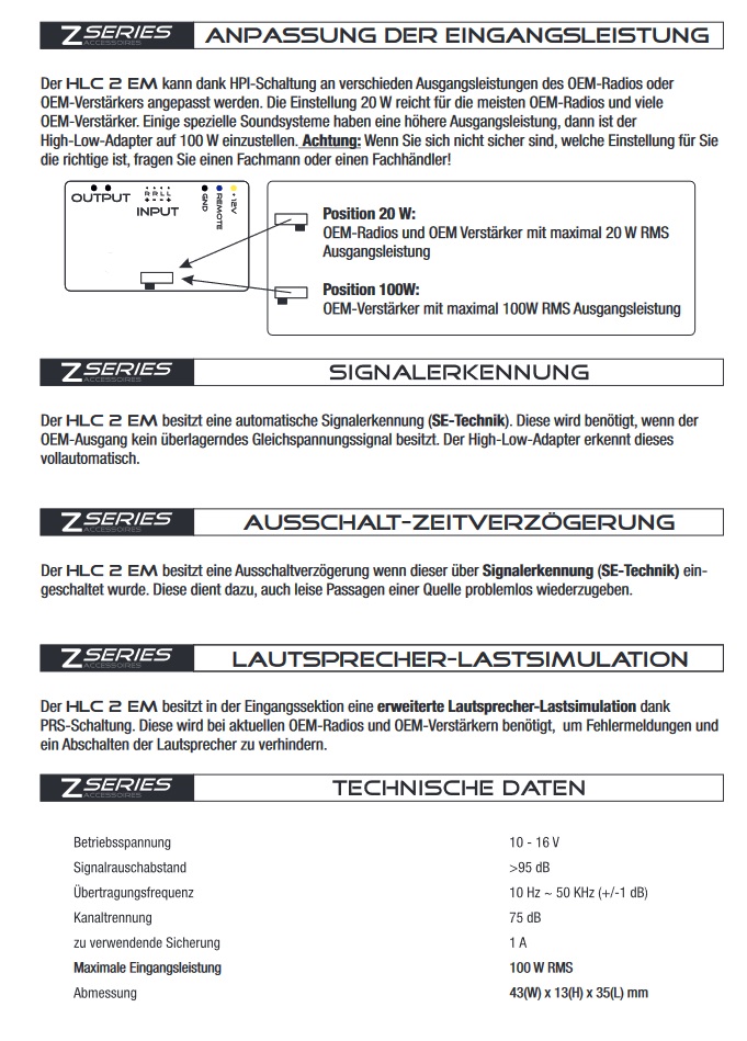 Audio System HLC2 EM HYUNDAI 73 2-Wege High Low Adapter für HYUNDAI und Kia Fahrzeuge