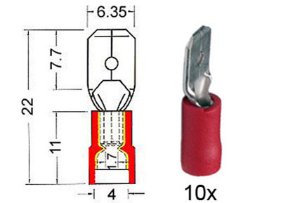 RTA 151.004-0 Isolé broches plat 6,3 mm rouge