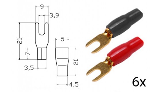 RTA 152.139-0 Bornes de serrage - fourche isolé, or, diam 1.5-2.5mm² 6x RED + 6x BLACK. 3,5mm