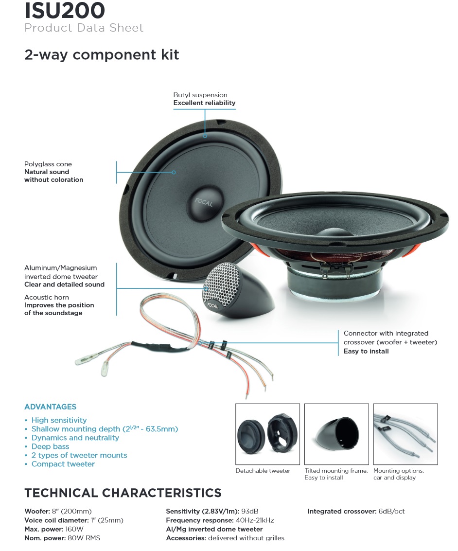 Focal ISU200 Integration 2 Wege Komponenten Lautsprecher Set 20 cm (8"), 160 Watt