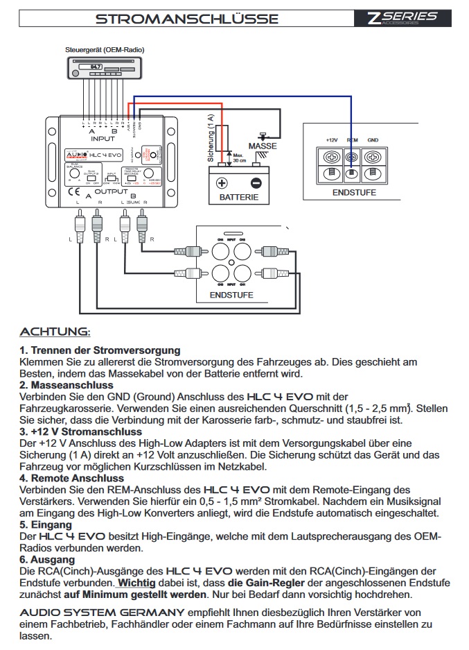 Audio System HLC 4 EVO 4-Wege High-Low Adapter für OEM Radios mit Remote