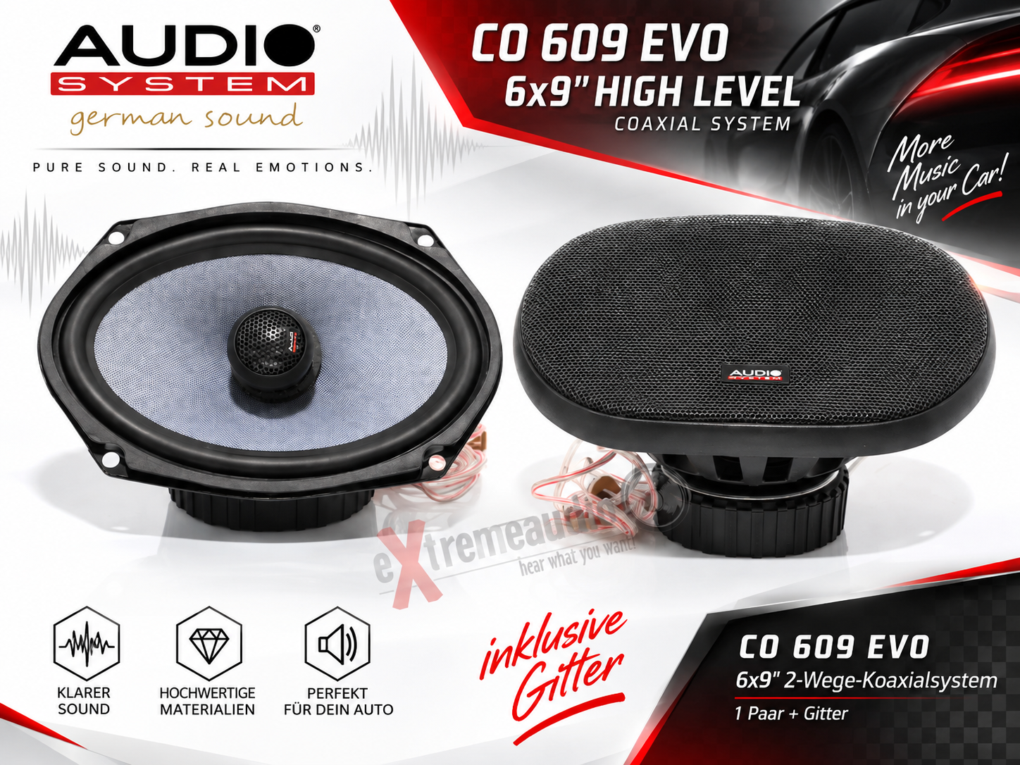 AUDIO SYSTEM CO 609 EVO 6x9" HIGH LEVEL Coaxial System 1 Paar incl Gitter