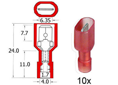 RTA 151.005-0 Nylon fully insulated flat pin 6.3 mm red