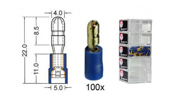 RTA 152.013-2 Round connector insulated and GOLD, BLUE 4.0mm in 100-pack