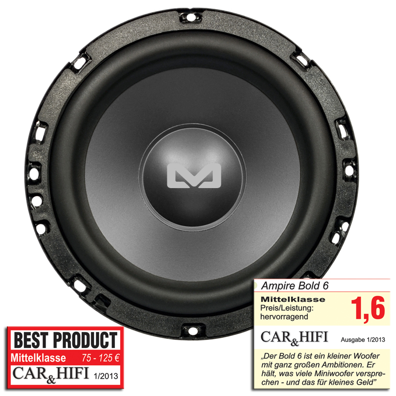 AMPIRE BOLD6 Subwoofer, 16,5cm/6,5'', 4 + 4 Ohm, 250 Watt