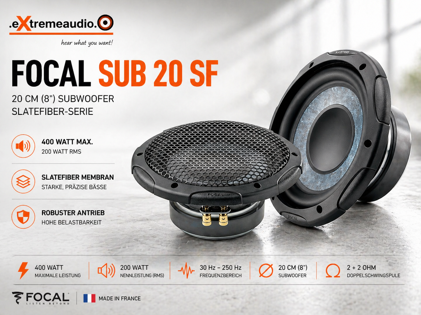  Focal SUB 20 SF Subwoofer 8" / 20 cm Slatefiber-Serie 400 Watt