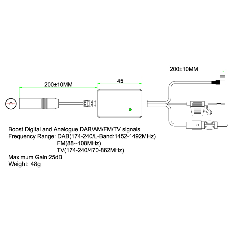 AMPIRE DAB1 DAB+ Antennensplitter (für vorhandene Antennen) Aktiver DAB+ Antennensplitter Plug&Play 
