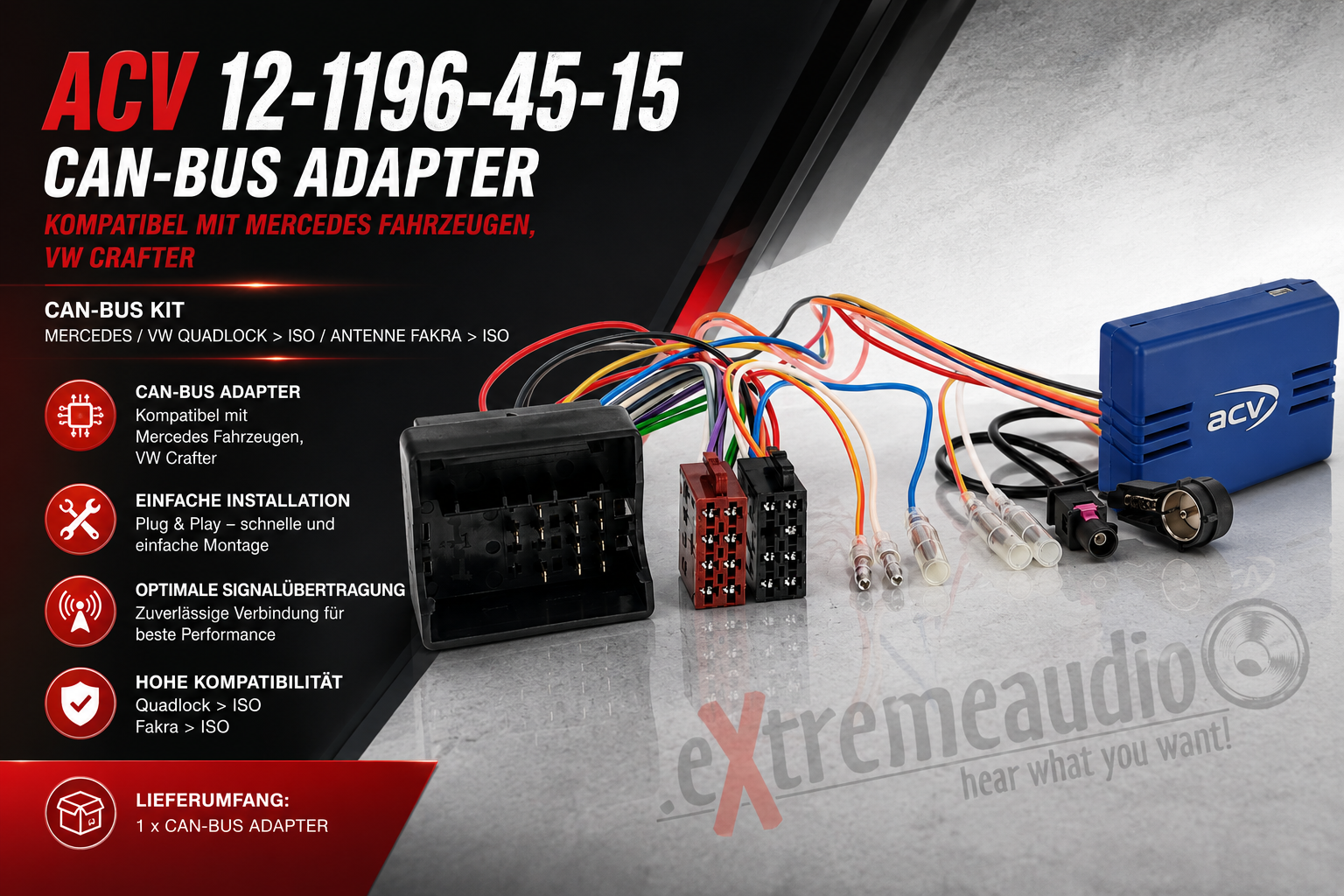 ACV 12-1196-45-15 CAN-Bus Adapter kompatibel mit Mercedes Fahrzeugen, VW Crafter