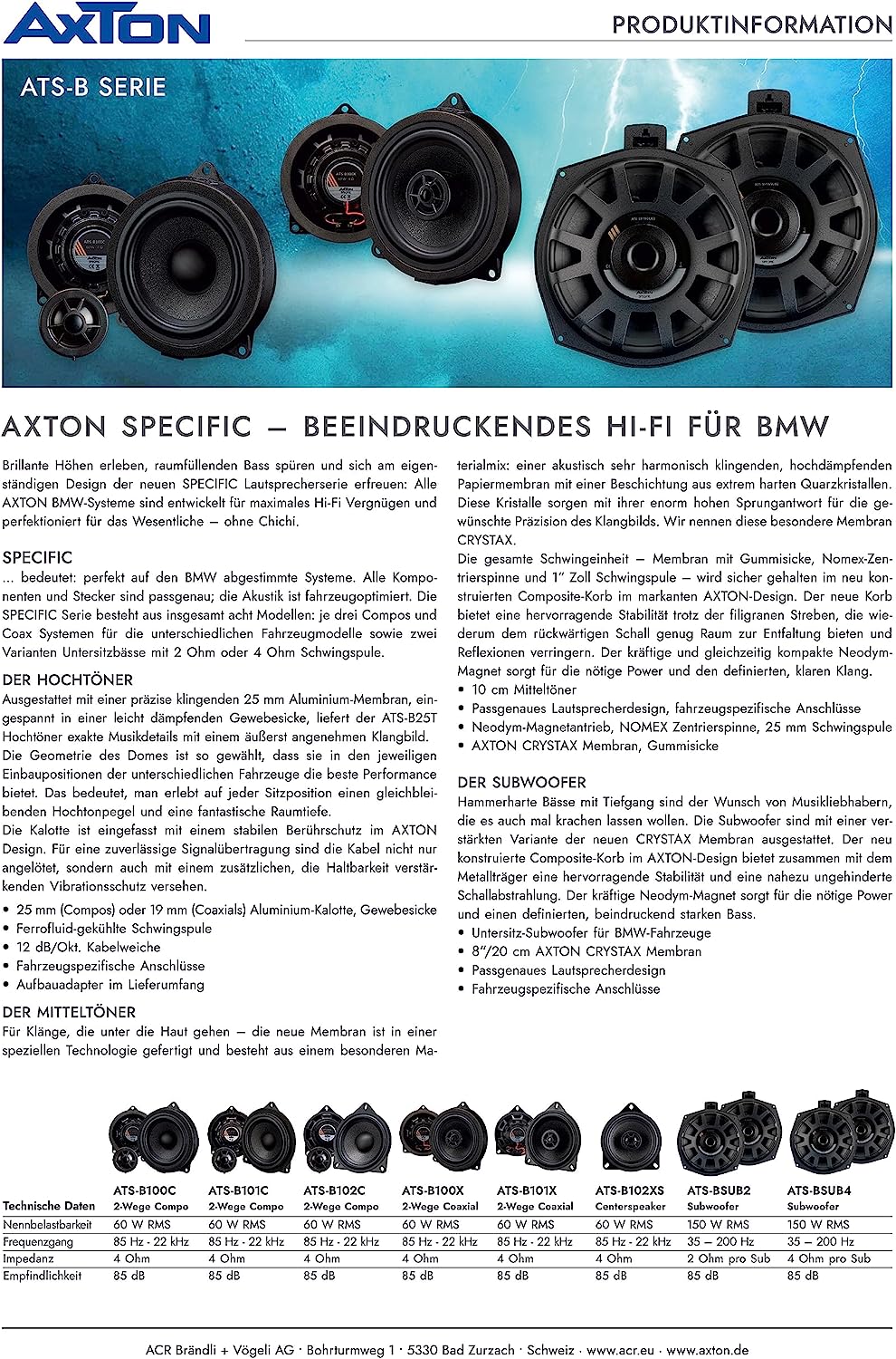 AXTON ATS-B102C 2-Wege 10 cm (4") Komponenten Lautsprecher System kompatibel mit BMW und Mini Fahrzeugen   