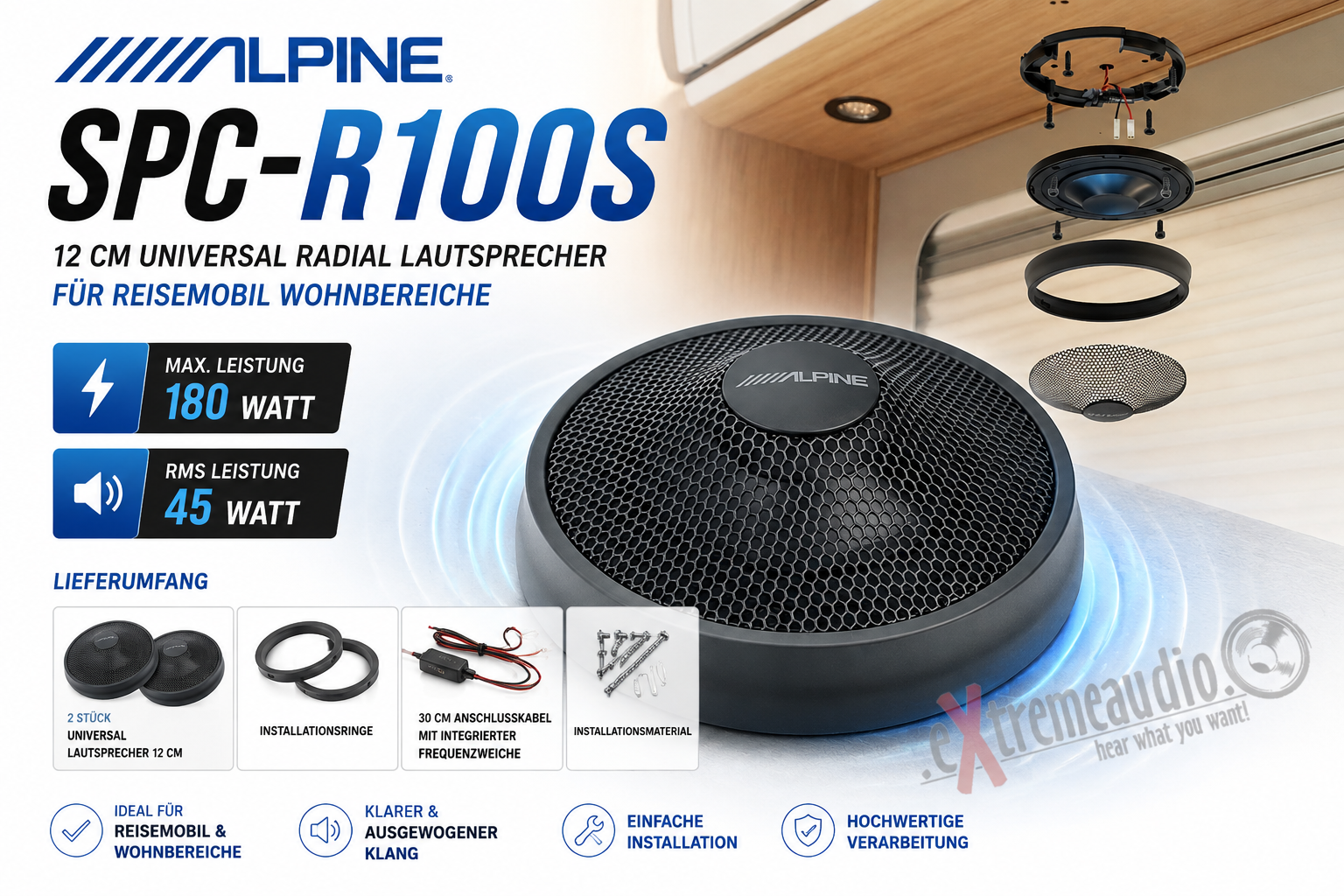 Alpine SPC-R100S 12 cm Universal Radial Lautsprecher für Reisemobil Wohnbereiche - 1 Paar