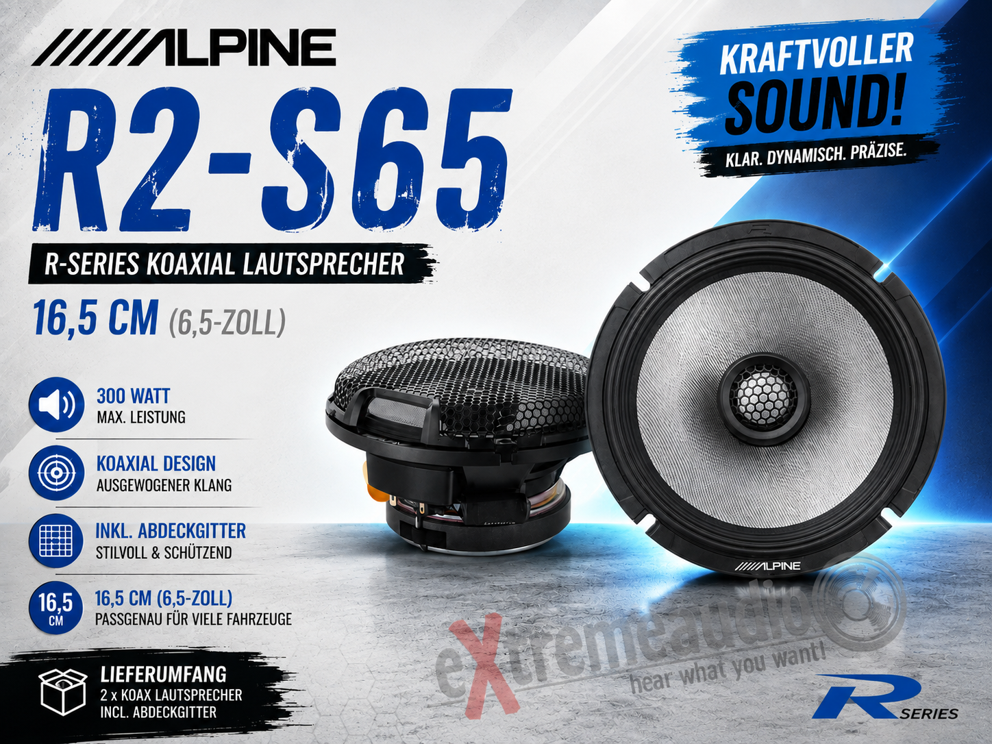 Alpine R2-S65 R-Series 16,5 cm (6,5-Zoll) Koaxial Lautsprecher 300 Watt