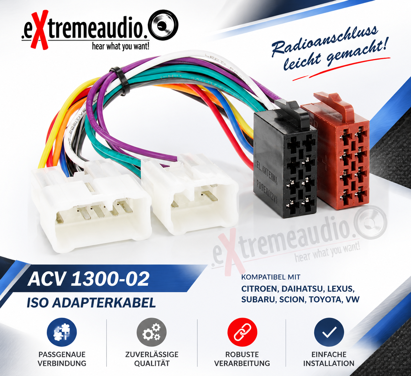 ACV 1300-02 Radio cable Daihatsu / Lexus / Toyota / VW 