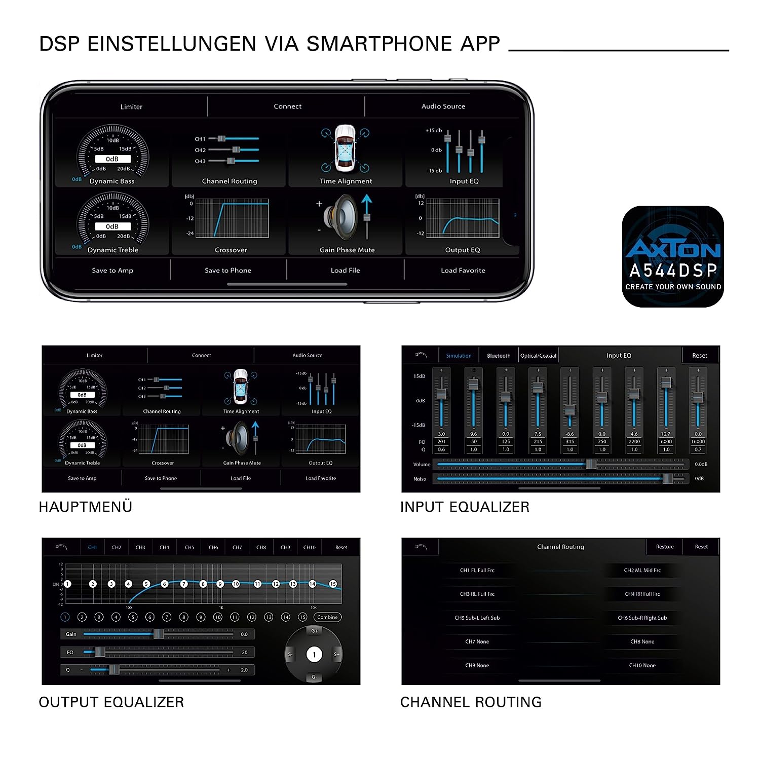 AXTON A544DSP 4-Kanal Verstärker mit 10-Kanal DSP, Handy App-Steuerung, Bluetooth Audiostreaming   