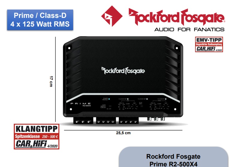  Rockford Fosgate R2-500X4 Prime 4 Kanal Verstärker ENDSTUFE mit 500 Watt RMS