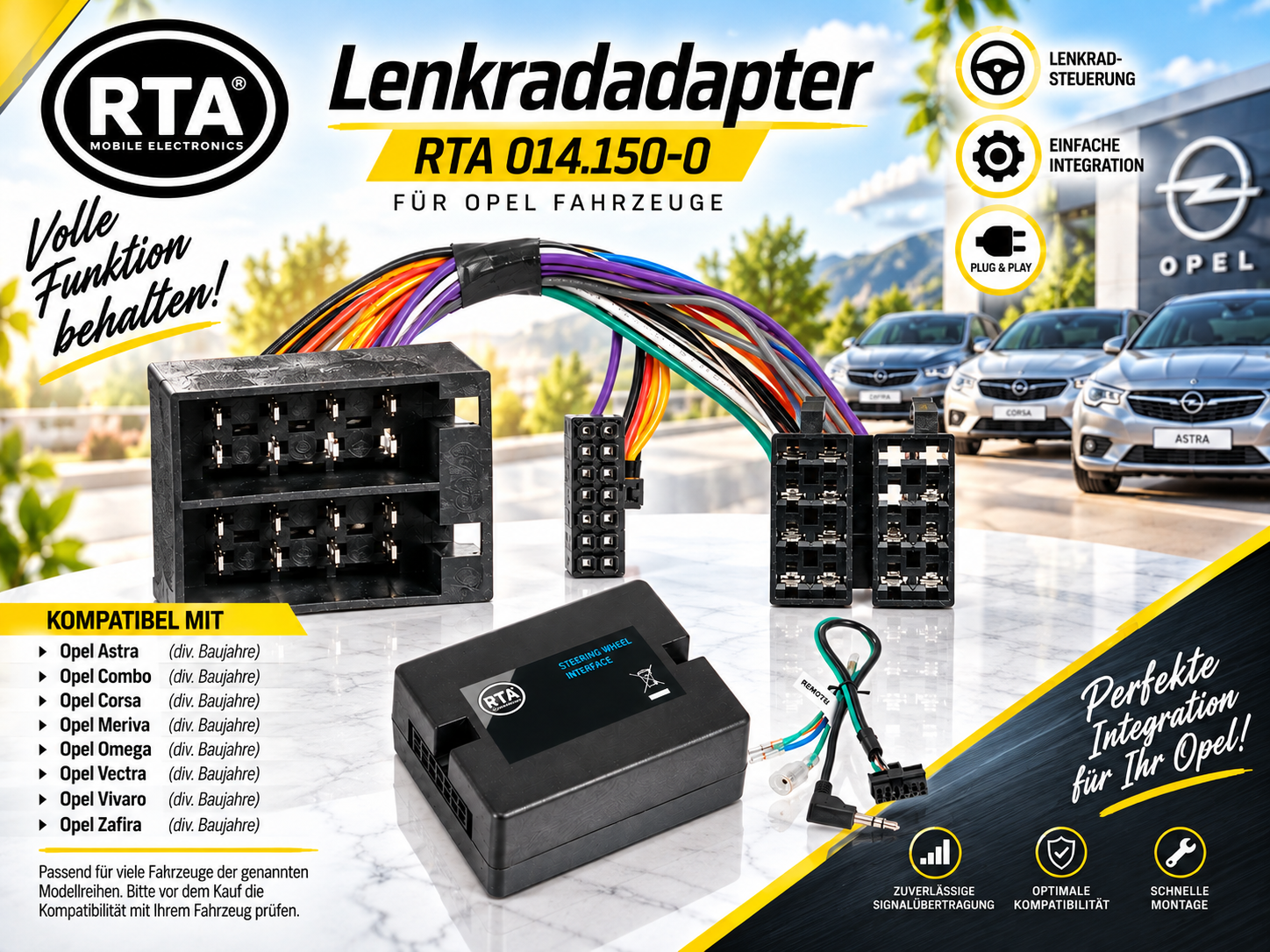 RTA 014.150-0 Lenkradadapter kompatibel mit Opel Astra, Combo, Corsa, Meriva, Omega, Vectra, Vivaro, Zafira    