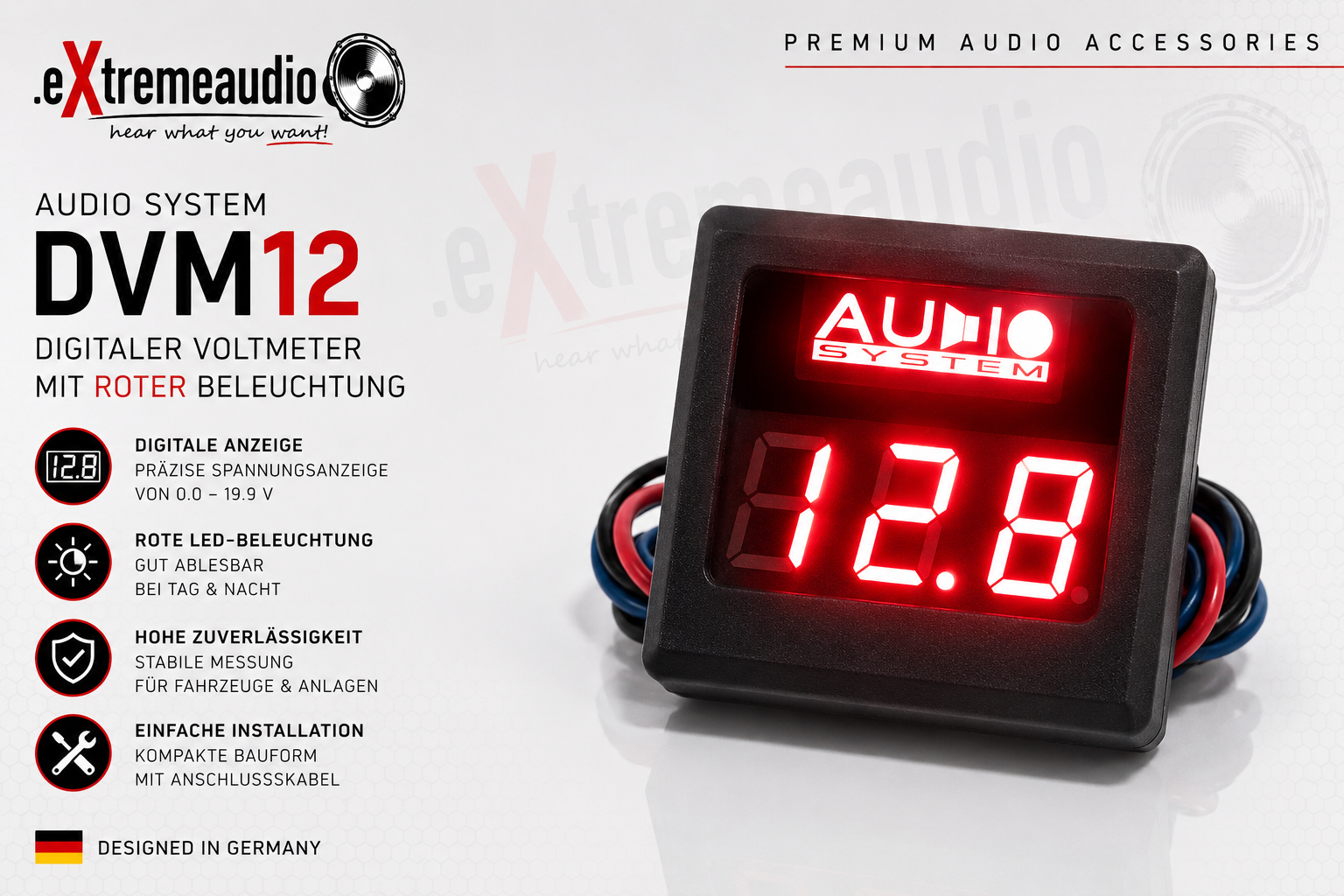 Audio System DVM12 Digitaler Voltmeter mit roter Beleuchtung