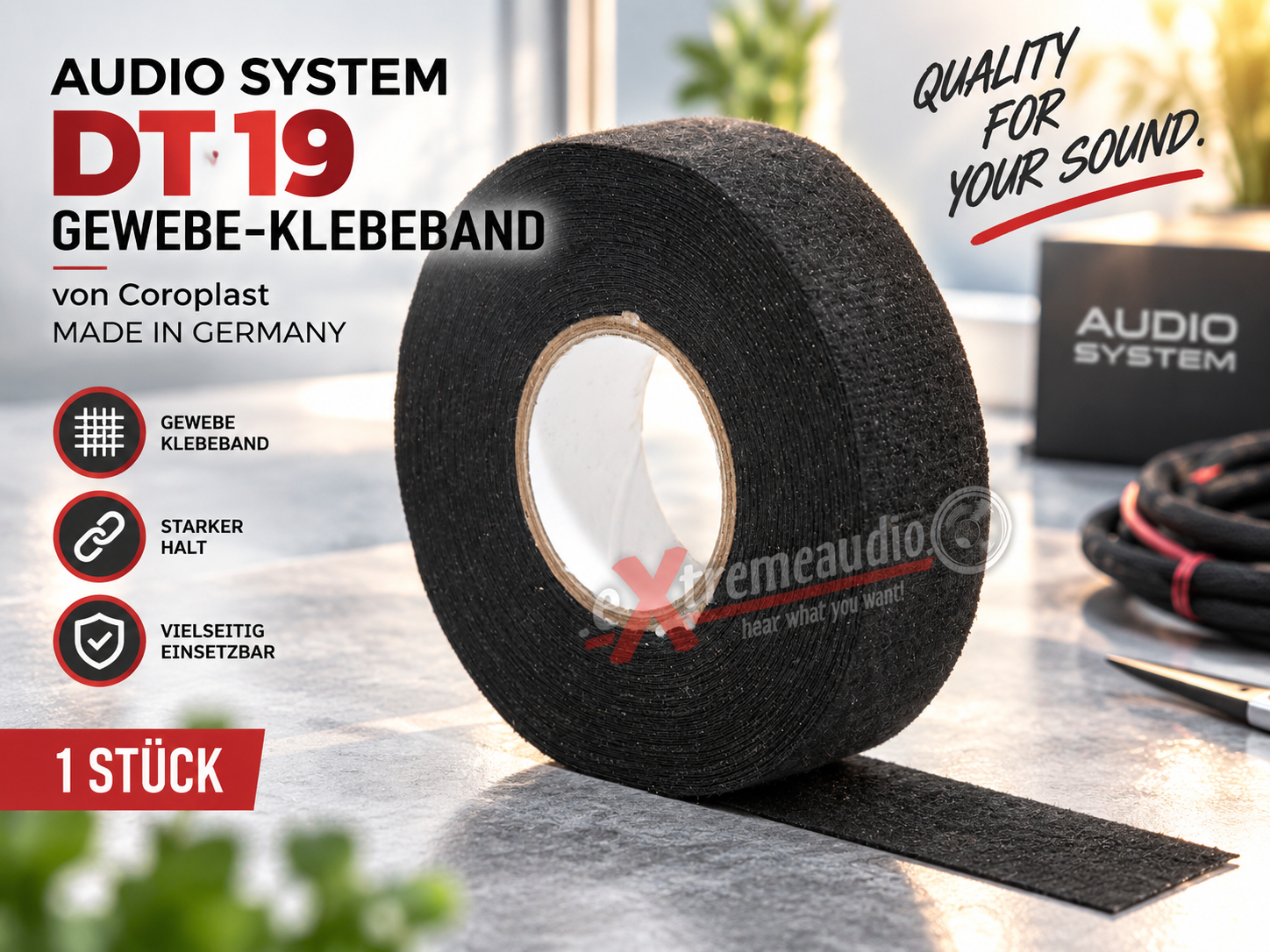 AUDIO SYSTEM DT 19 GEWEBE-KLebeband von Coroplast MADE in GERMANY