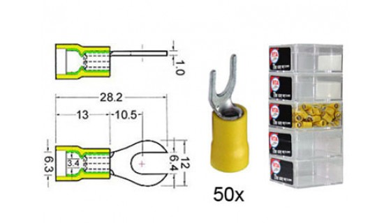 RTA 151.414-2 Klemm-Gabelkabelschuh isoliert Vinyl Doppelcr, DU 6 mm GELB im 50er Pack